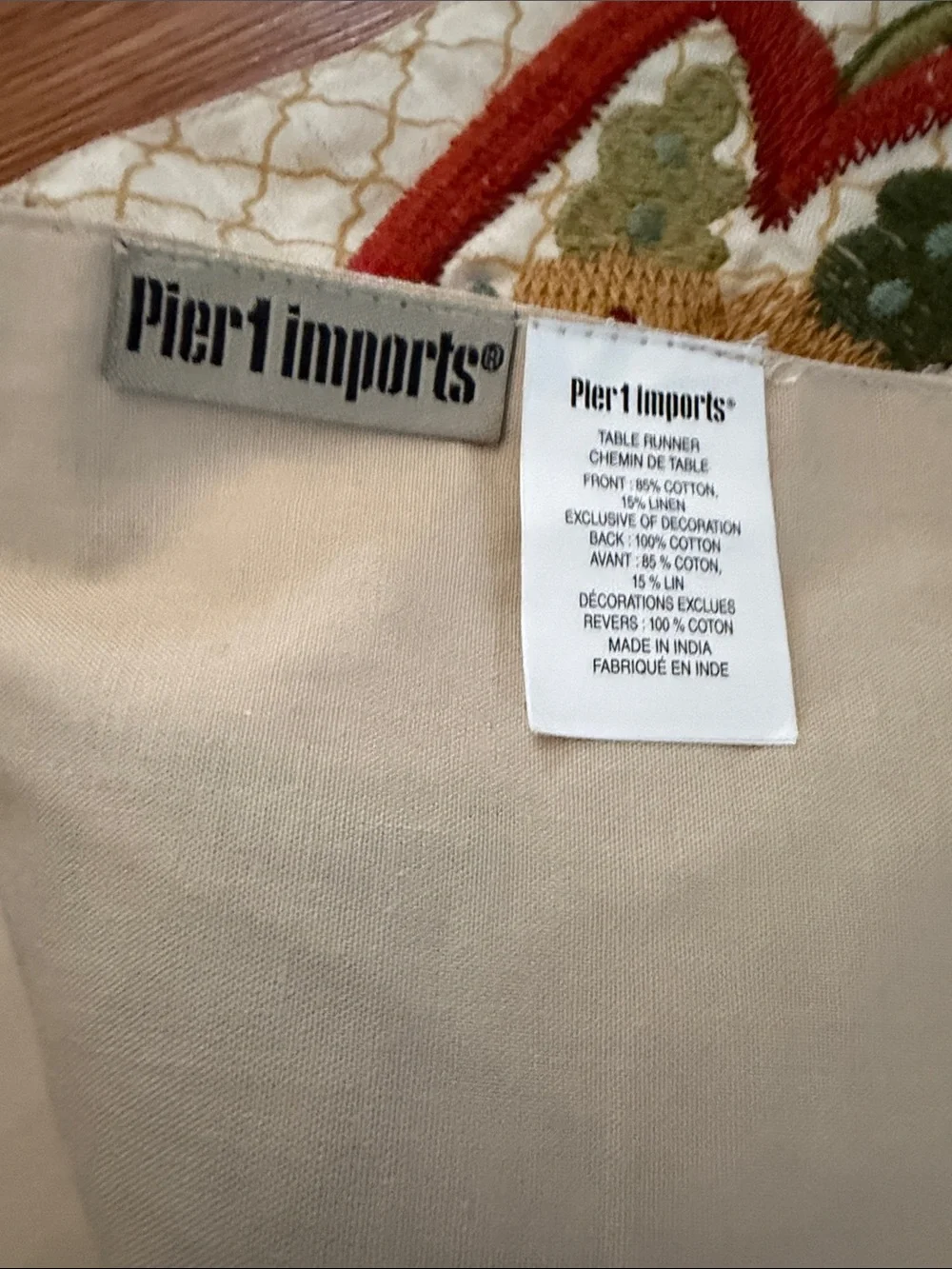 Pier 1 Embroidered Floral Table Runner in Cream, Mustard & Red